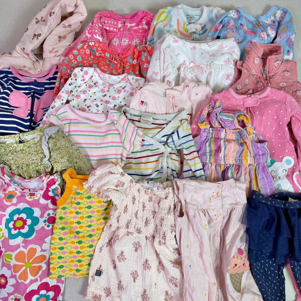 Baby Bundle Girls 12 Months 21 Piece Lot Clothes PJs Bodysuits Dresses Assorted